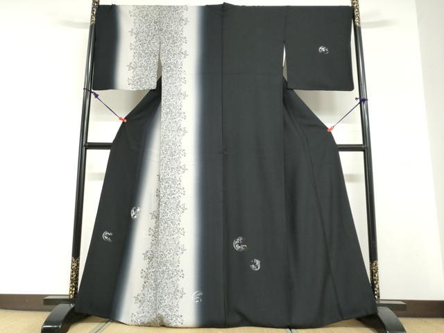 平和屋着物●訪問着　草花丸文　暈し染め　黒地　金彩　正絹　逸品　DABI2059ud