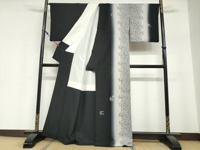 平和屋着物●訪問着　草花丸文　暈し染め　黒地　金彩　正絹　逸品　DABI2059ud
