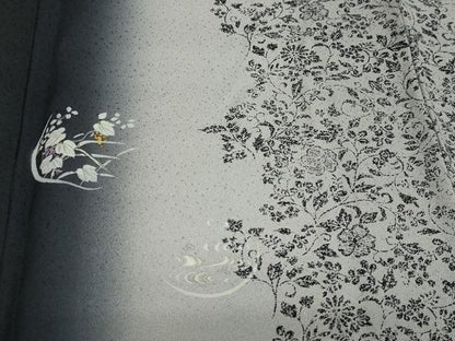 平和屋着物●訪問着　草花丸文　暈し染め　黒地　金彩　正絹　逸品　DABI2059ud
