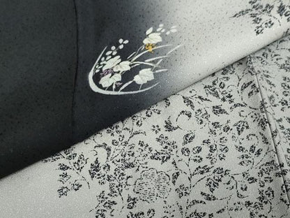 平和屋着物●訪問着　草花丸文　暈し染め　黒地　金彩　正絹　逸品　DABI2059ud