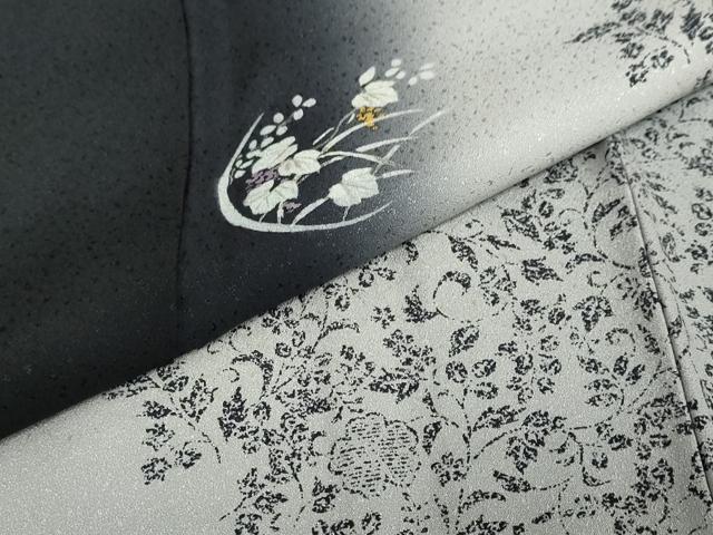 平和屋着物●訪問着　草花丸文　暈し染め　黒地　金彩　正絹　逸品　DABI2059ud
