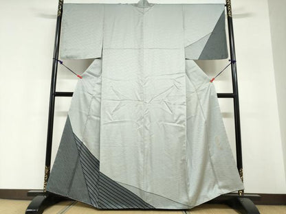 平和屋着物●染色作家　斉藤三才　訪問着　変わり縞　正絹　逸品　DABI2067ud
