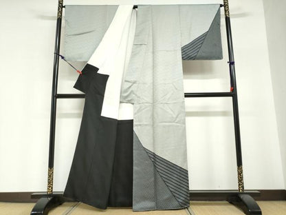 平和屋着物●染色作家　斉藤三才　訪問着　変わり縞　正絹　逸品　DABI2067ud