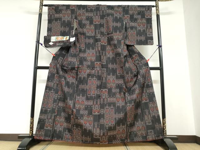 平和屋着物●本場大島紬　9マルキ　洋花文　証紙付き　鶴田織物謹製　正絹　逸品　未使用　DABI2079ud