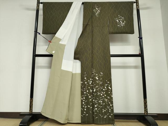 平和屋着物●訪問着　刺繍　草花文　鈴乃屋扱い　正絹　逸品　DABI2081ud