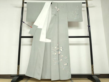 平和屋着物●訪問着　友禅　作家物　草花文　正絹　逸品　DABI2088ud