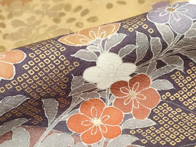 平和屋着物●訪問着　刺繍　雲霞草花文　金彩　正絹　逸品　DABI2089ud