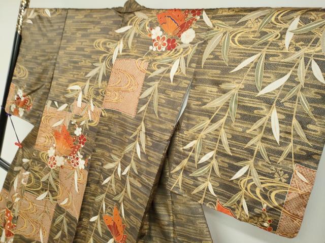 平和屋着物●訪問着　駒刺繍　流水花蝶文　金彩　正絹　逸品　DABI2092ud