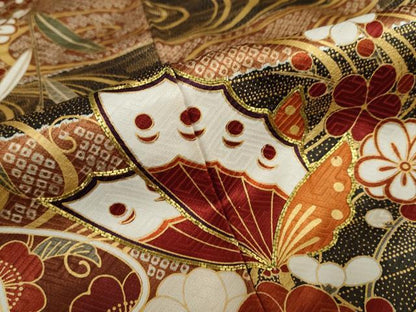 平和屋着物●訪問着　駒刺繍　流水花蝶文　金彩　正絹　逸品　DABI2092ud