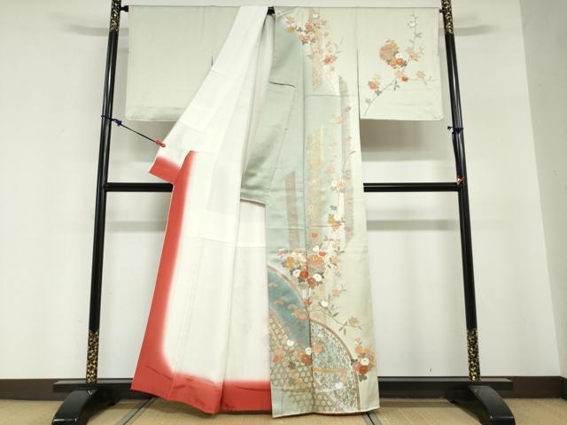 平和屋着物●訪問着　雪輪草花籬文　暈し染め　金銀彩　正絹　逸品　DABI2094ud