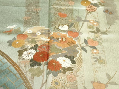 平和屋着物●訪問着　雪輪草花籬文　暈し染め　金銀彩　正絹　逸品　DABI2094ud