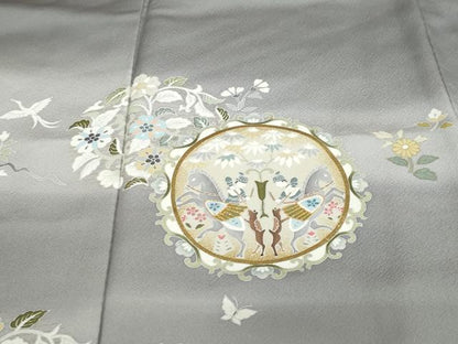 平和屋着物●豪華色留袖　駒刺繍　動物草花丸文　暈し染め　金彩　正絹　逸品　DABI2099ud