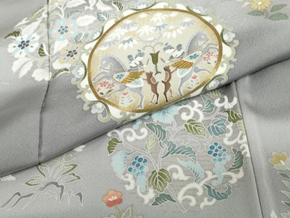 平和屋着物●豪華色留袖　駒刺繍　動物草花丸文　暈し染め　金彩　正絹　逸品　DABI2099ud
