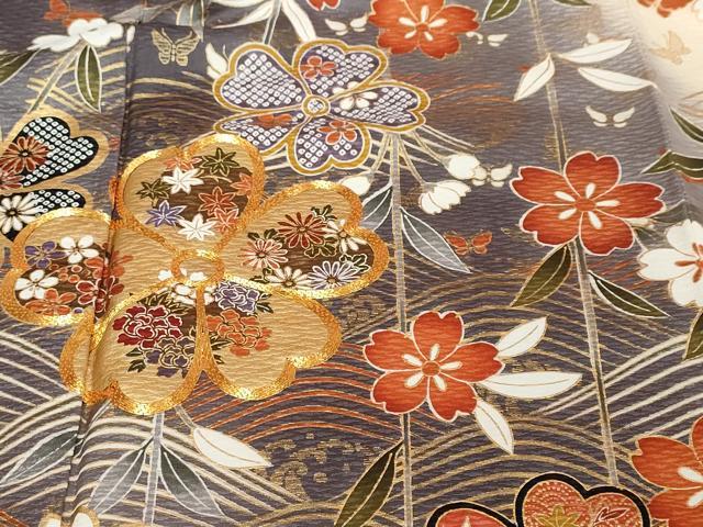 平和屋着物●豪華振袖　駒刺繍　花蝶文　暈し染め　金彩　正絹　逸品　DABI2105ud