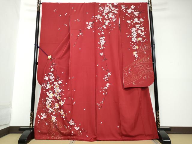 平和屋着物●豪華振袖　駒刺繍　流水枝桜文　金彩　正絹　逸品　DABI2106ud