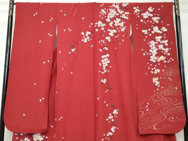 平和屋着物●豪華振袖　駒刺繍　流水枝桜文　金彩　正絹　逸品　DABI2106ud
