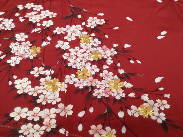 平和屋着物●豪華振袖　駒刺繍　流水枝桜文　金彩　正絹　逸品　DABI2106ud