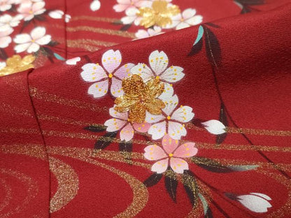 平和屋着物●豪華振袖　駒刺繍　流水枝桜文　金彩　正絹　逸品　DABI2106ud