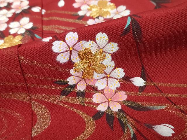 平和屋着物●豪華振袖　駒刺繍　流水枝桜文　金彩　正絹　逸品　DABI2106ud