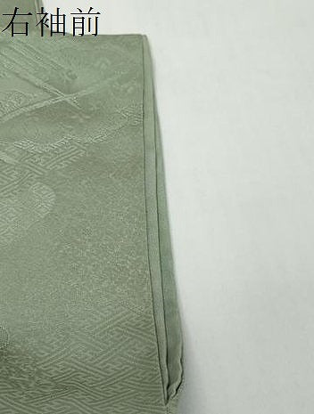 平和屋着物●上質な色無地　雲霞菱地紋　山葵色　正絹　逸品　DABI2109ud