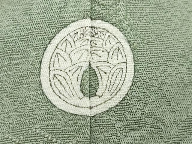 平和屋着物●上質な色無地　雲霞菱地紋　山葵色　正絹　逸品　DABI2109ud