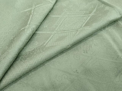 平和屋着物●上質な色無地　雲霞菱地紋　山葵色　正絹　逸品　DABI2109ud