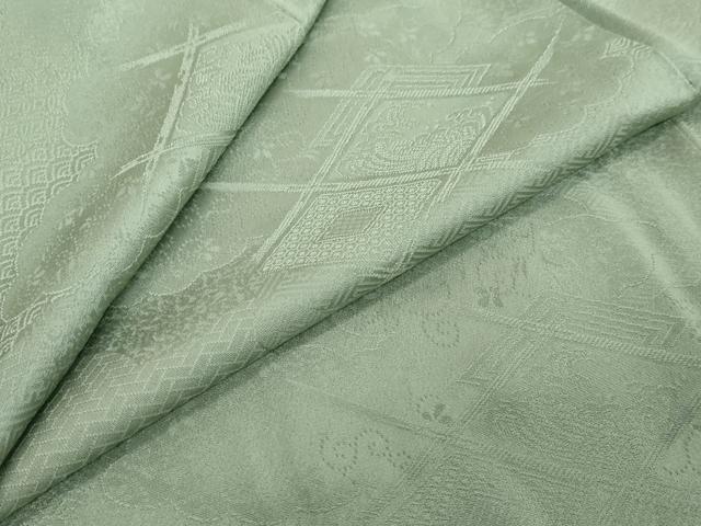 平和屋着物●上質な色無地　雲霞菱地紋　山葵色　正絹　逸品　DABI2109ud