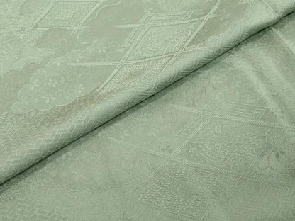 平和屋着物●上質な色無地　雲霞菱地紋　山葵色　正絹　逸品　DABI2109ud