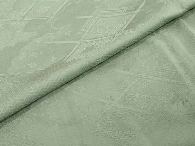 平和屋着物●上質な色無地　雲霞菱地紋　山葵色　正絹　逸品　DABI2109ud
