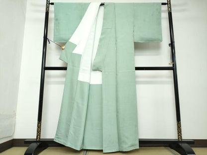 平和屋着物●上質な色無地　花尽くし地紋　錆青磁色　正絹　逸品　未使用　DABI2112ud