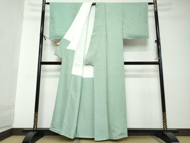 平和屋着物●上質な色無地　花尽くし地紋　錆青磁色　正絹　逸品　未使用　DABI2112ud