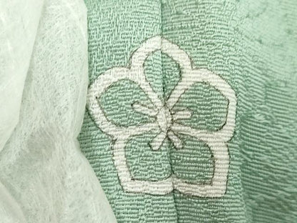 平和屋着物●上質な色無地　花尽くし地紋　錆青磁色　正絹　逸品　未使用　DABI2112ud
