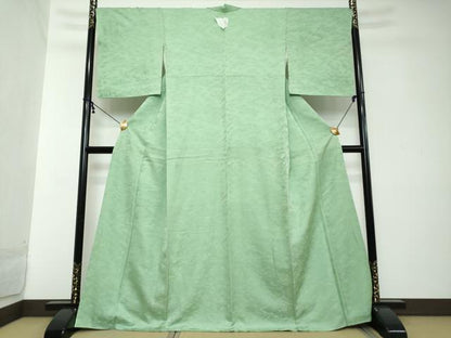 平和屋着物●上質な色無地　草花地紋　薄萌黄色　正絹　逸品　未使用　DABI2113ud
