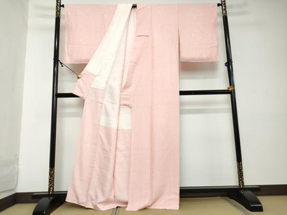 平和屋着物●上質な色無地　霞地紋　鴇色　正絹　逸品　未使用　DABI2116ud