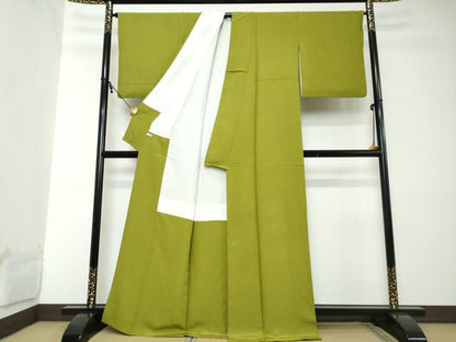 平和屋着物●上質な色無地　黄緑色　正絹　逸品　DABI2120ud