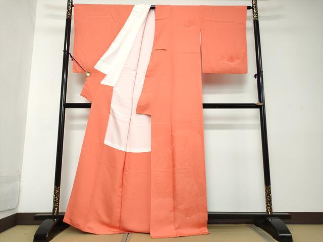 平和屋着物●無地絵羽訪問着　雲取り吉祥花地紋　緋色　正絹　逸品　DABI2131ud