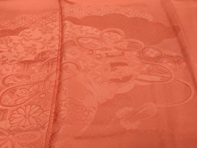 平和屋着物●無地絵羽訪問着　雲取り吉祥花地紋　緋色　正絹　逸品　DABI2131ud