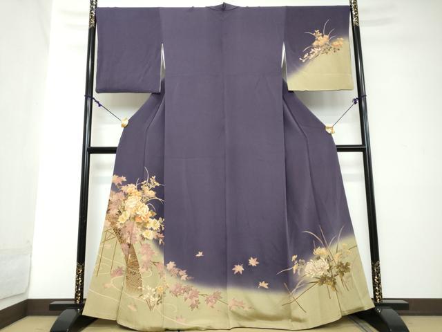 平和屋着物●訪問着　鹿の子草花文　暈し染め　鬼しぼ縮緬　正絹　逸品　DABI2135ud