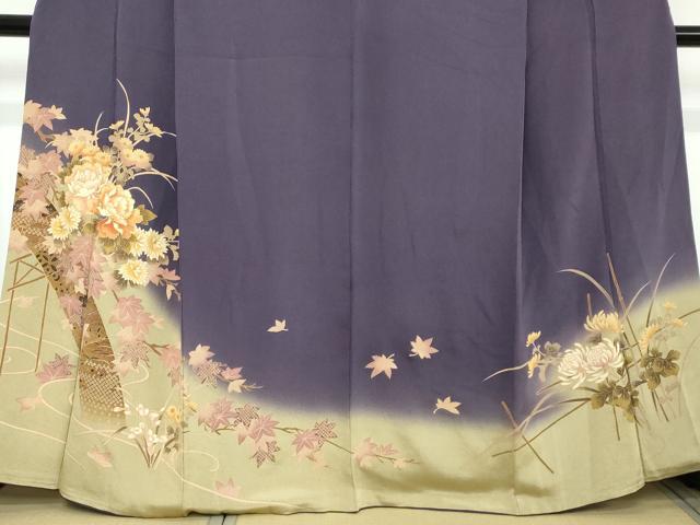 平和屋着物●訪問着　鹿の子草花文　暈し染め　鬼しぼ縮緬　正絹　逸品　DABI2135ud