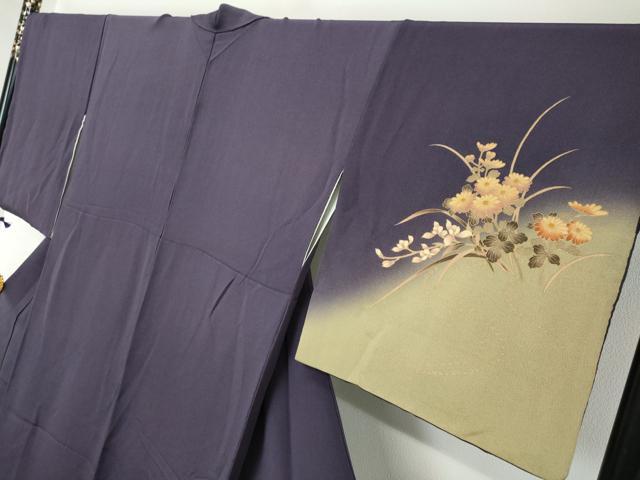 平和屋着物●訪問着　鹿の子草花文　暈し染め　鬼しぼ縮緬　正絹　逸品　DABI2135ud