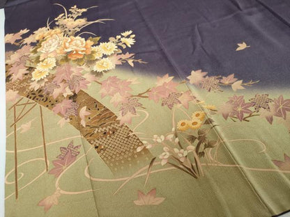 平和屋着物●訪問着　鹿の子草花文　暈し染め　鬼しぼ縮緬　正絹　逸品　DABI2135ud