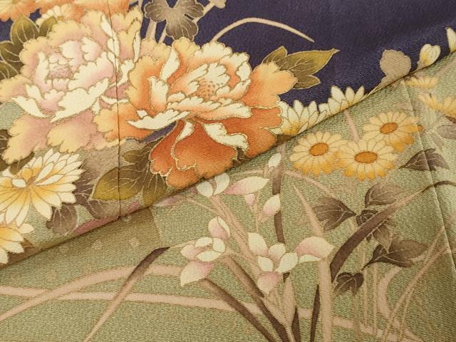 平和屋着物●訪問着　鹿の子草花文　暈し染め　鬼しぼ縮緬　正絹　逸品　DABI2135ud