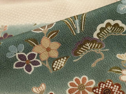 平和屋着物●訪問着　草花文　暈し染め　鬼しぼ縮緬　正絹　逸品　DABI2136ud