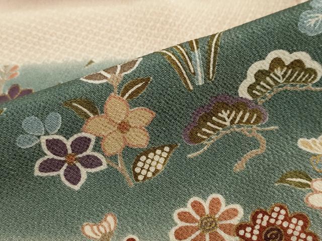 平和屋着物●訪問着　草花文　暈し染め　鬼しぼ縮緬　正絹　逸品　DABI2136ud