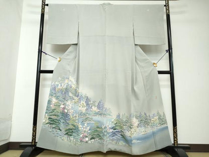 平和屋着物●豪華色留袖　友禅　風景樹林文　正絹　逸品　DABI2137ud