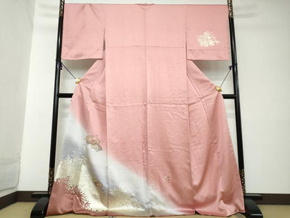 平和屋着物●中国三大刺繍　スワトウ刺繍　訪問着　地紙草花文　暈し染め　金彩　ロング丈　正絹　逸品　DABI2138ud