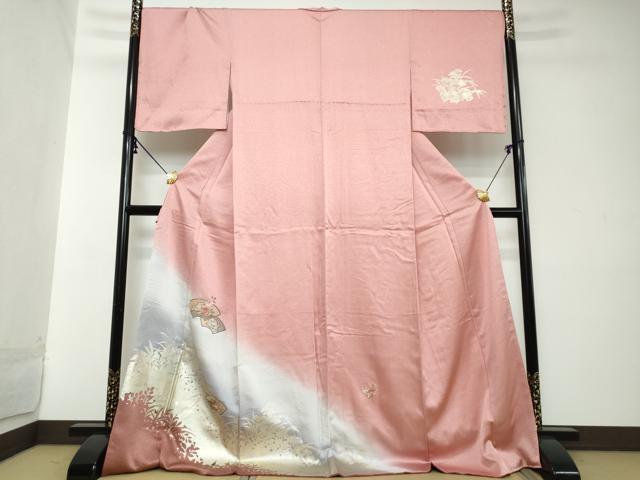 平和屋着物●中国三大刺繍　スワトウ刺繍　訪問着　地紙草花文　暈し染め　金彩　ロング丈　正絹　逸品　DABI2138ud