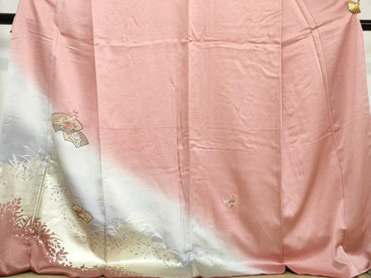 平和屋着物●中国三大刺繍　スワトウ刺繍　訪問着　地紙草花文　暈し染め　金彩　ロング丈　正絹　逸品　DABI2138ud