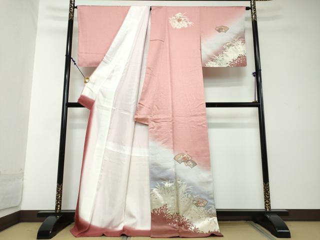 平和屋着物●中国三大刺繍　スワトウ刺繍　訪問着　地紙草花文　暈し染め　金彩　ロング丈　正絹　逸品　DABI2138ud