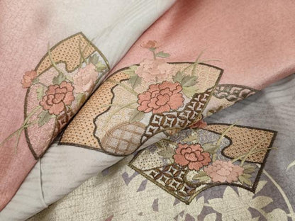 平和屋着物●中国三大刺繍　スワトウ刺繍　訪問着　地紙草花文　暈し染め　金彩　ロング丈　正絹　逸品　DABI2138ud